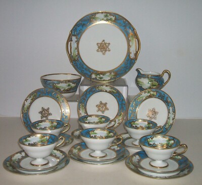NORITAKE SOCKEL VERGOLDET SEESZENE 21 TEILIGES KOMPLETTES TEESERVICE - SCHÖNES SET