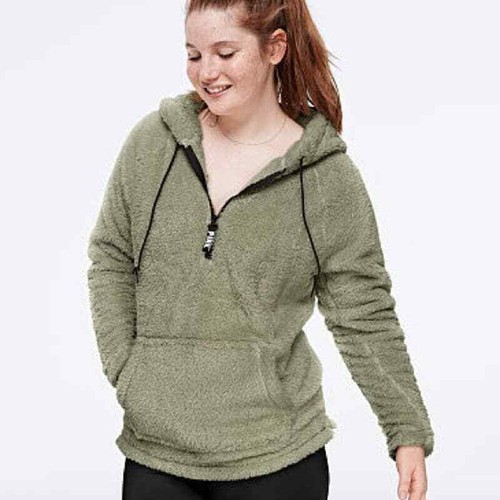 Quarter Zip Teddy Sherpa Hoodie Jacket 