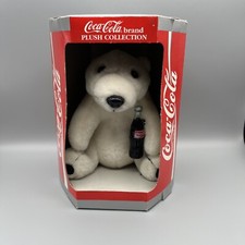 Coca-Cola BRAND Plush Polar Bear Holding Coke Bottle 8 Inch 1993