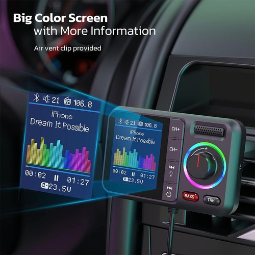 QC3.0 Bluetooth V5.0 FM Transmitter Wireless Car Charging Adapter Fast Charger - 第 2/12 張圖片