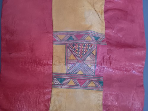 Funda de almohada con flecos multicolor de cuero africano hecha a mano 23""X 14"" NUEVA - Imagen 6 de 9