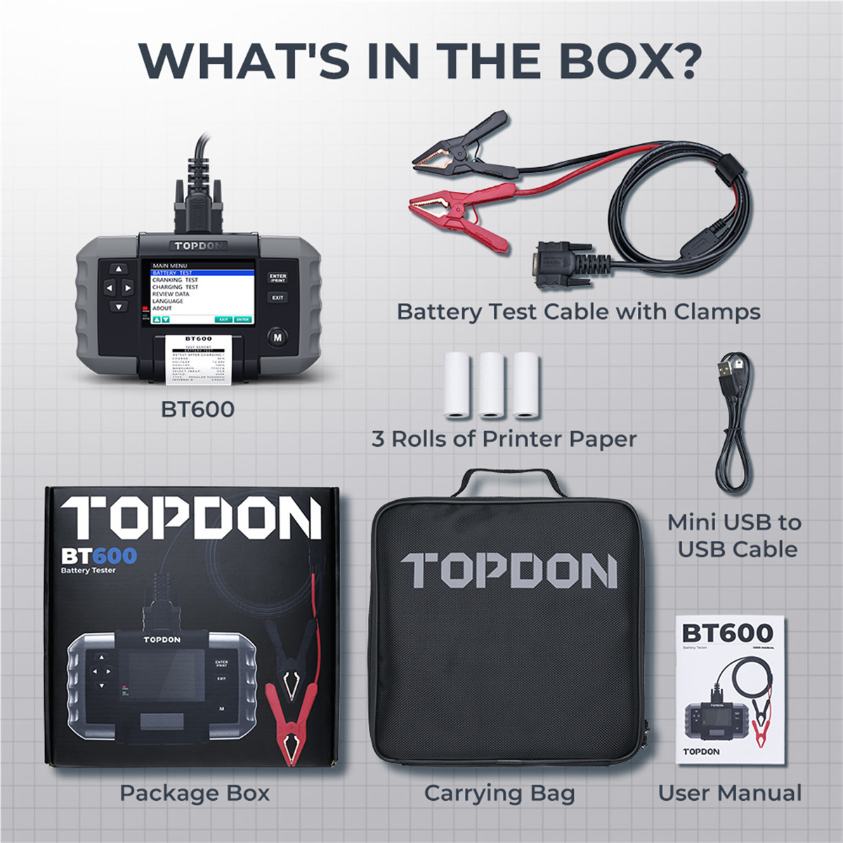 Topdon BT600 - 12V Battery & 12V/24V System Tester w/Built-in Printer