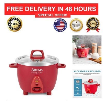 AROMA Stainless Steel Rice Cooker & Warmer 6-Cup 1.2Qt Red ARC-753SGR