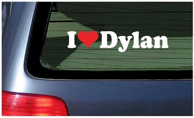 I Love Dylan Vinyl Decal - White with a red Heart car Window Sticker 