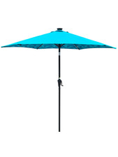 9FT Solar LED Parasol with Steel Ribs, Bright Stripes  Easy Tilt Crank