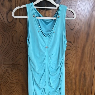 ROCCOBAROCCO Kleid Türkis M Stretch Ärmellos  Strass