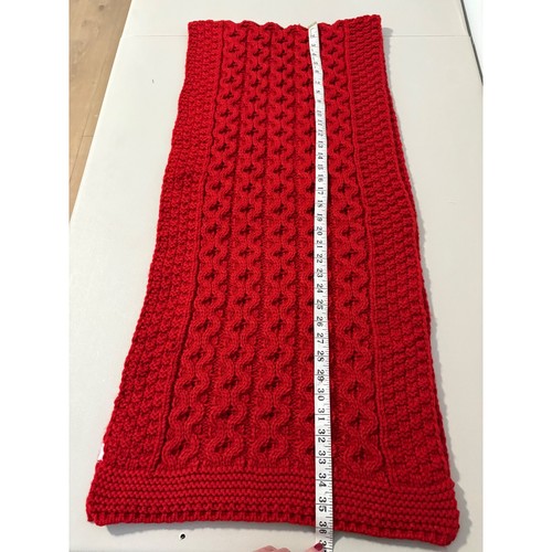 Red Knit Table Runner, Textured Accent, Handmade Look, Woven Design - Picture 4 of 7