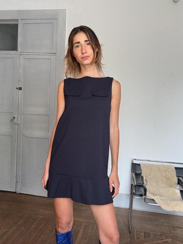 Mini Vestido Marni Designer - Edición Invierno 2013 | Vintage Azul Marino Oscuro Sin Mangas S - Imagen 2 de 10