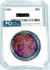 1896-P  Gem BU  Morgan Dollar Amazing  Rainbow Color Toned Obverse
