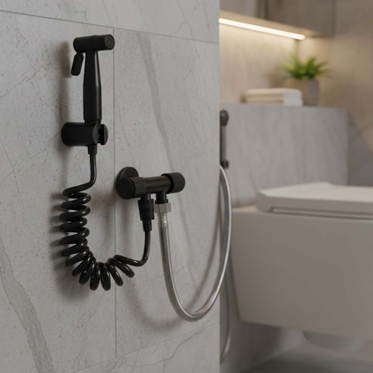 Douche à main multifonction Avizar avec flexible spirale chromé et robinet d'arrêt intégré - 3