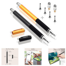 Stylus Pen 2 Pack Precision Disc Fiber Tips For All Touch Screens Stainless