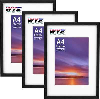 wyewye A4 Frame 3 Pack, 21x29.7 cm Wood Picture Frames with Stand, Tabletop or