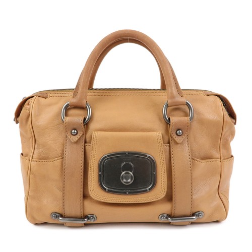 CELINE Logo Leather Hand Bag Boston Bag Hand Bag Brown Authentic Used F/S