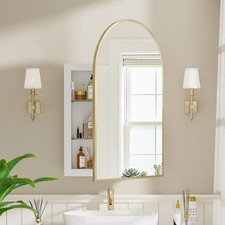 Arched Mirror Medicine Cabinet Recessed Bathroom Mirror with Storage Gold Black