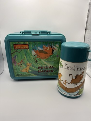 Vtg Aladdin The Lion King Disney Plastic Lunch Box Hakuna Matata 90’s W/Thermos