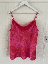 Ladies Matalan Pink/red Leaf Print Satin Look Camisole Top Size 14 Brand New