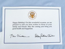 Original President Bill Clinton Hillary Clinton Happy Birthday Rare Card Note