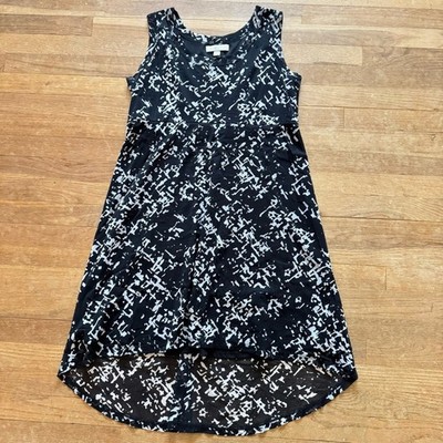 Laura Ashley black gray sleeveless high low midi dress size large L b38