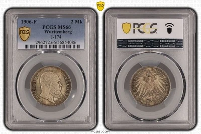 Münze Silber Württemberg 2 Mark 1906 PCGS MS66 Prachtexemplar nswleipzig - Bild 1 von 3