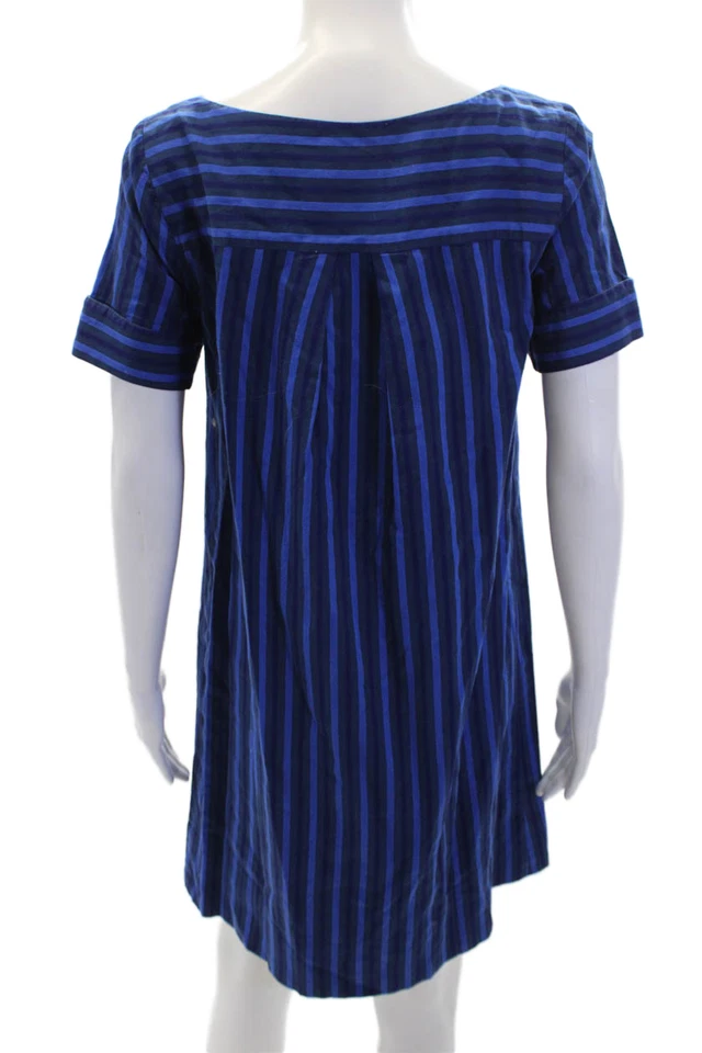 Vestido HD In Paris para mujer de algodón a rayas cuello redondo manga corta azul talla 4 Foto 3 de 4