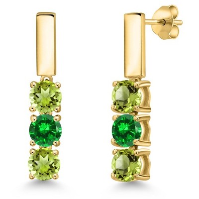 1.94 Ct Peridot Created Emerald 18K Yellow Gold Plated Silver Earrings
