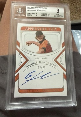 Panini 2022 National Treasures Apprentice Ink Gunnar Henderson Auto /99 BGS 9