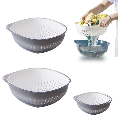 Set Of 2 Large Pasta Bowl Colander Nesting Capacity Plastic Food Strainer - Picture 1 of 7