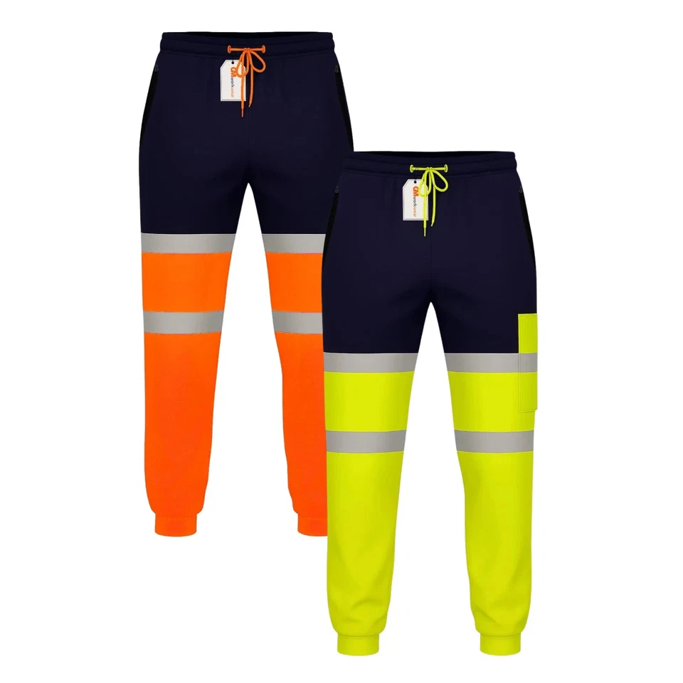 GM WORKWEAR Hi Vis Joggers Work Trousers Reflective Waterproof Knees Trade Workwear