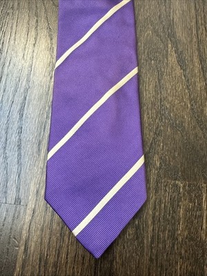 Paul Stuart Mens Rep Tie, Purple White Stripe Jacquard 100% Silk, England