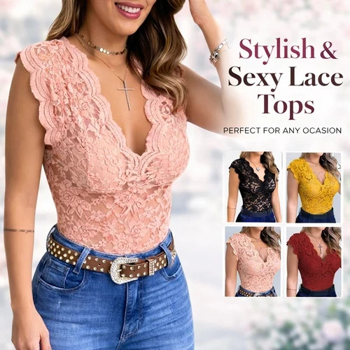 Mujeres Encaje Cuello en V Sin Mangas Top Calce Ajustado Damas Verano Fiesta Chaleco Blusa Camisa
