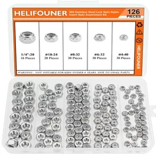 #4-40#6-32#8-32#10-24 1/4"-20 Lock Nuts, 126 Pieces 5 Sizes Nylon Insert Hex ...