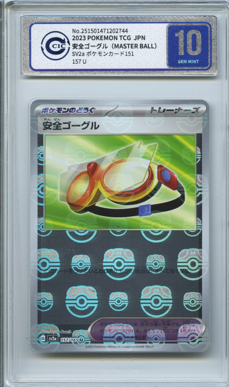 CCIC 10 Gem Mint Pokemon 151 SV2a Master Ball Reverse Safety Goggles U 157/165