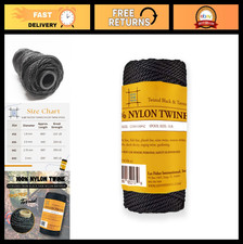 Heavy Duty Twisted Nylon Bank Line Twine - 1lb Black Spool for Fishing, Camping,