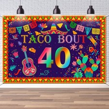 Taco Bout 40 Backdrop 40 Fiesta Mexican Cactus Birthday Banner Happy 40th Bir...