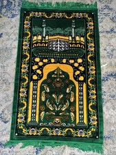 Green Tapestry Prayer Rug Turkish Plush Velvet Floral