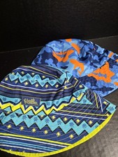 Lot Of 2 UV Skinz Childs Sun Bucket Hat Toddler Size Reversible Sharks Geometric