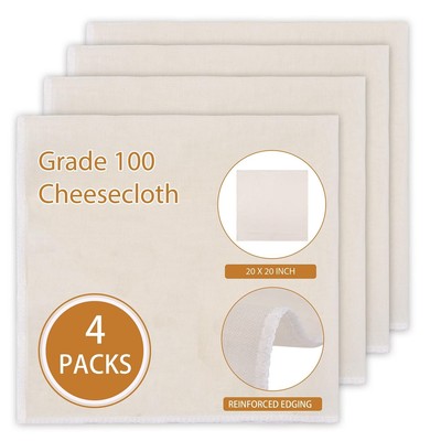 4 PCS Reusable Cheese Cloths for Straining, 20x20 Inch Hemmed Organic Cheesec...