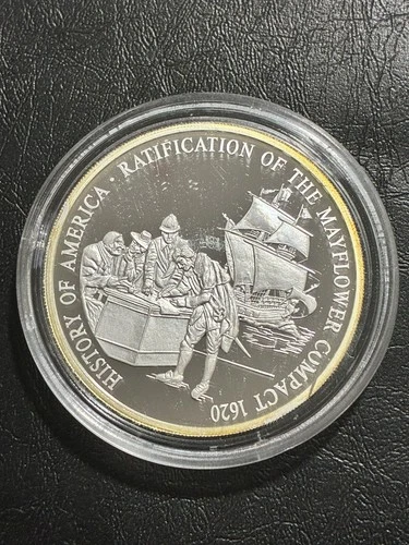2007 History Of America Mayflower Compact Of 1620 20g .999 Silver Proof Coin