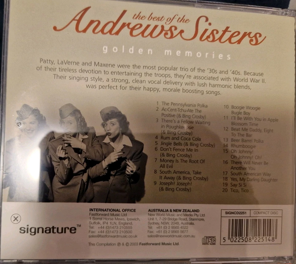 The Best of - The Andrews Sisters - golden memories - CD - Neuwertig! - Bild 2 von 2