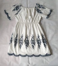 Kindred Dress 2X White Peasant Boho Embroidered Eyelet Scalloped