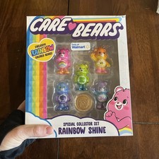 New Care Bears Exclusive Rainbow Shine Colored Special Collector 5 Pc Set NIB