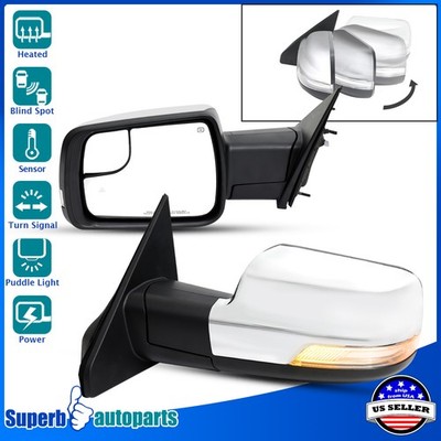 For 2019-2024 Dodge Ram 1500 Chrome Power Mirrors + Heated/BSM/Signal L+R Pair