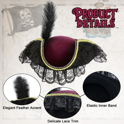 Pirate Costume Hat Women Polyester Tricorn Halloween Renaissance Accessory Pirate Costume Hat Women Accessories Halloween Renaissance  main image 2