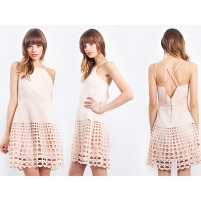 NWT Sugar Lips Blush Pink Cutout Mini Dress size Small Nude Laser Cut Detail