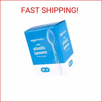 Amazon Basics Disposable Clear Plastic Spoons, Premium Quality, 100 Count, Large