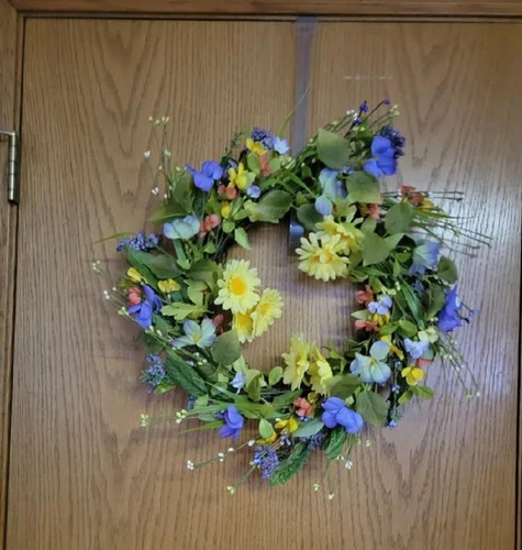 Yellow Daisies Purple Red Wild Flowers Wreath Spring Summer Decor 19.5"Dia #748 - Picture 7 of 11