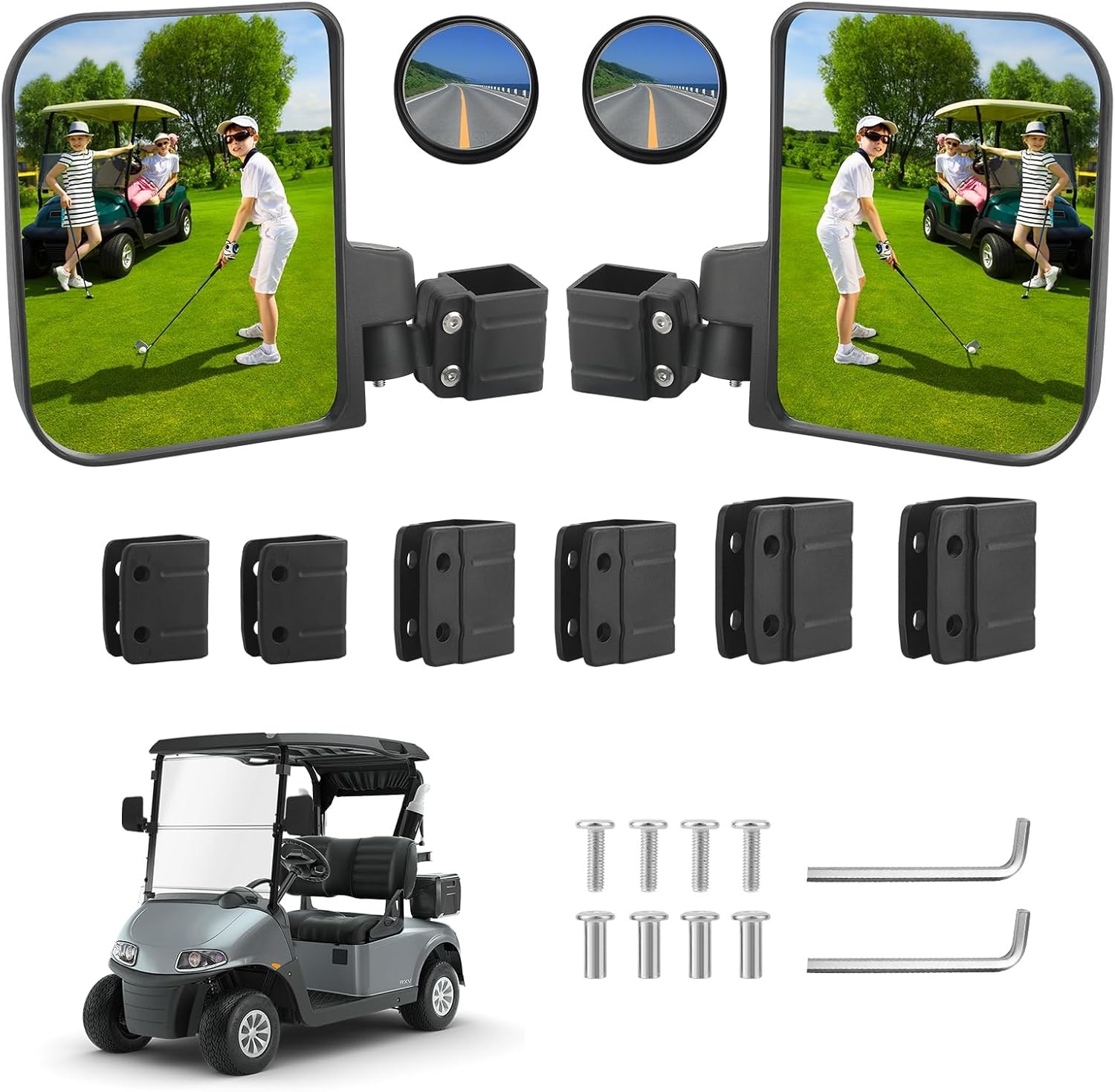 Golf Cart Side Mirrors for EZGO Club Car Yamaha, No Drilling