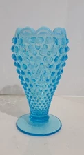 Vintage Fenton Blue Opalescent Hobnail Cone Vase
