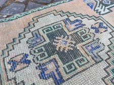 Türkischer Vintage Kleiner Teppich Handgefertigt Wolle Böhmisch Badematte Vorleger 1,4 x 2,8 Fuß