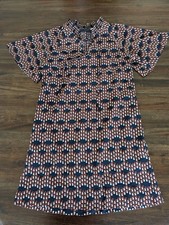Women Banana Republic Mock Neck Geometric Blue Navy/Red Short Sleeve Dress Sz 4